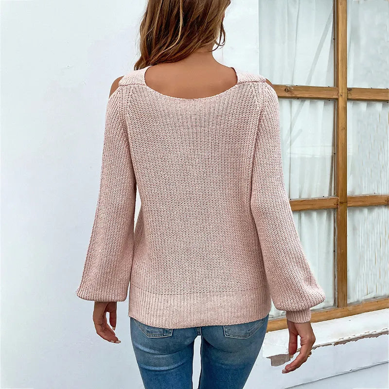 Women's knitted sweater – Off-the-shoulder & crossover neck