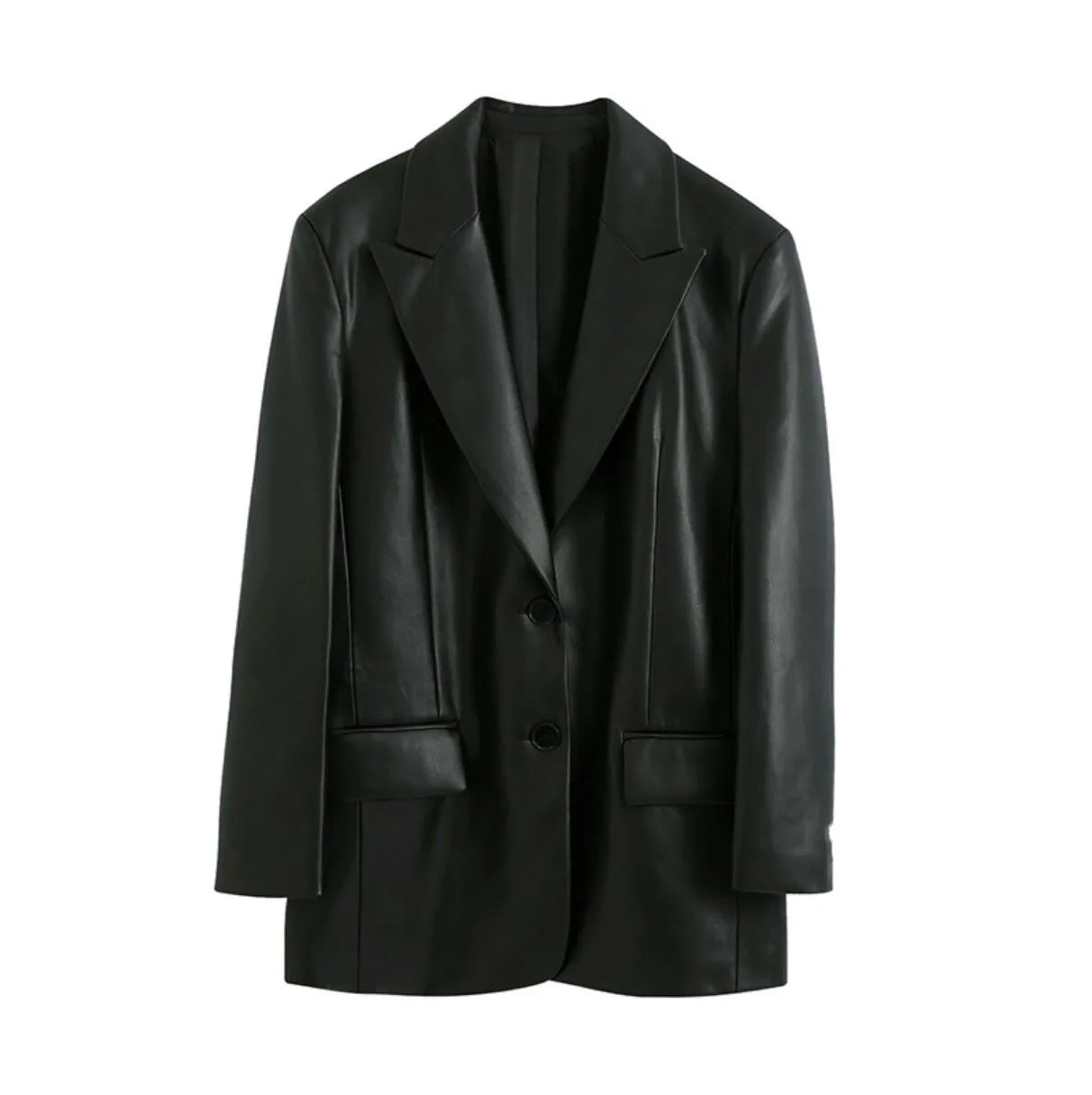 Women's Faux Leather Blazer Jacket - Elegant and Structured