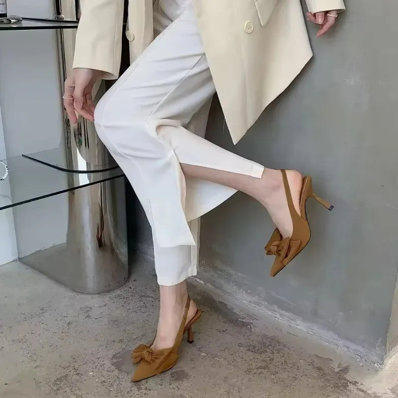 Women's Slingback Pumps - Bow Detail & Stiletto Heel