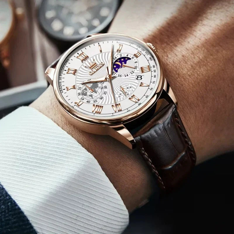 Elegant men's watch – Rose-colored steel & ivory dial