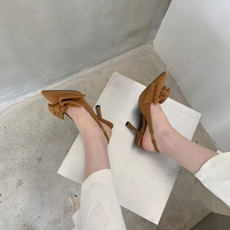 Women's Slingback Pumps - Bow Detail & Stiletto Heel
