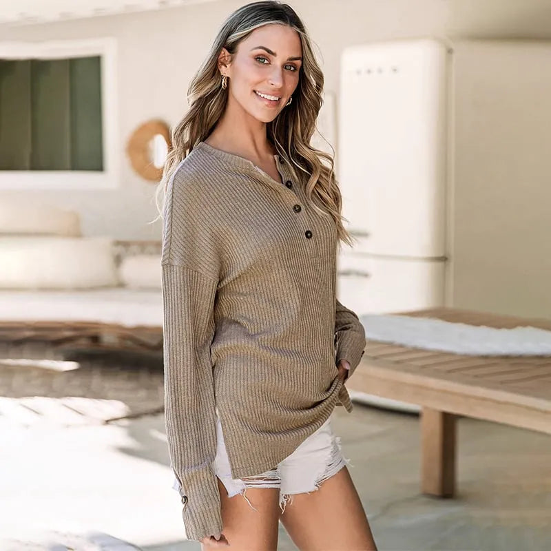 Women's lightweight knit sweater – Spring-style button-down collar